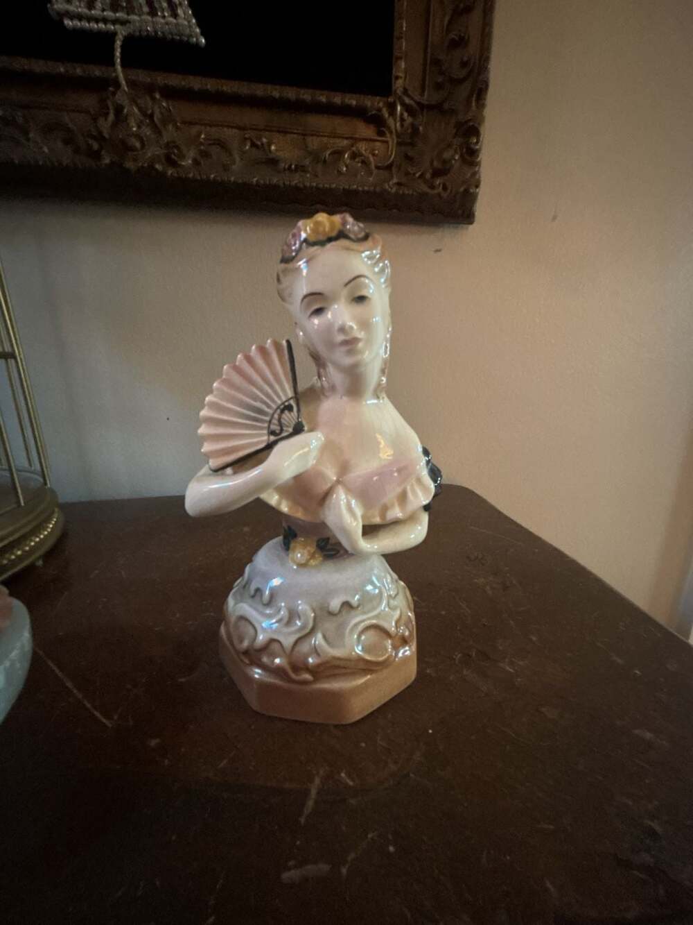 Goldscheider Woman With Fan Figurine Half Doll Powder Box Base